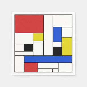 Mondrian Lines Witte Cocktaillinpapieren Servetten