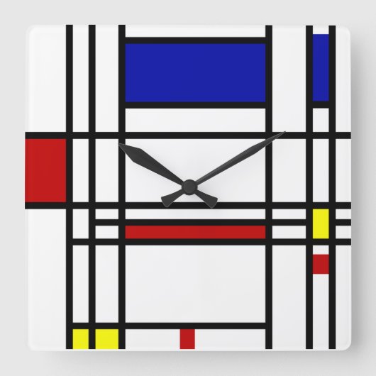 Mondrian Modern Art Vierkante Klok (Voorkant)