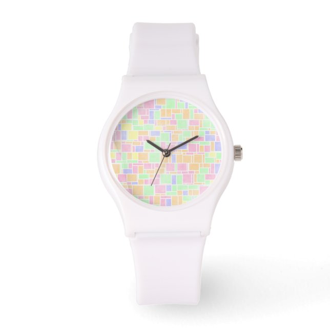 Mondrian Pastel Horloge (Voorkant)