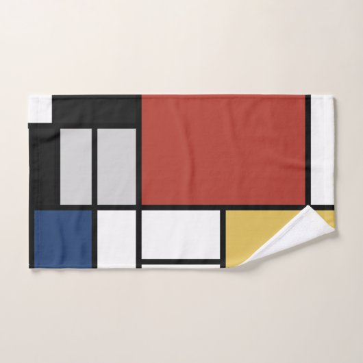 Mondrian Peinture Rouge Plane Jaune Noir Gris Bleu (Serviette à main)