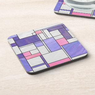Mondrian Pink Paars White Print Drankjes Onderzetter
