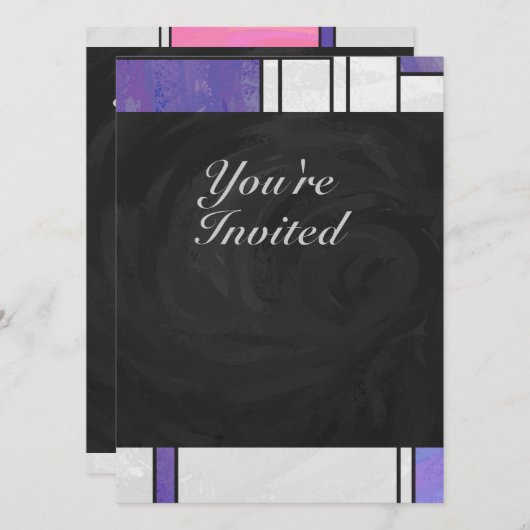 Mondrian Pink Paars White Print Kaart (Voorkant / Achterkant)