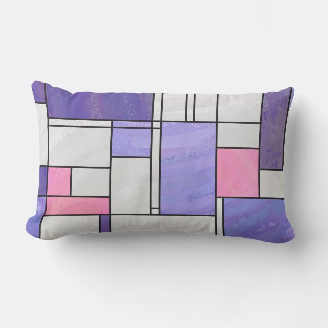 Mondrian Pink Paars White Print Kussen (Voorkant)