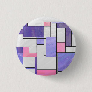 Mondrian Pink Paars White Print Ronde Button 3,2 Cm