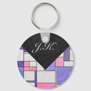 Mondrian Pink Paars White Print Sleutelhanger