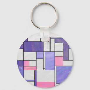 Mondrian Pink Paars White Print Sleutelhanger