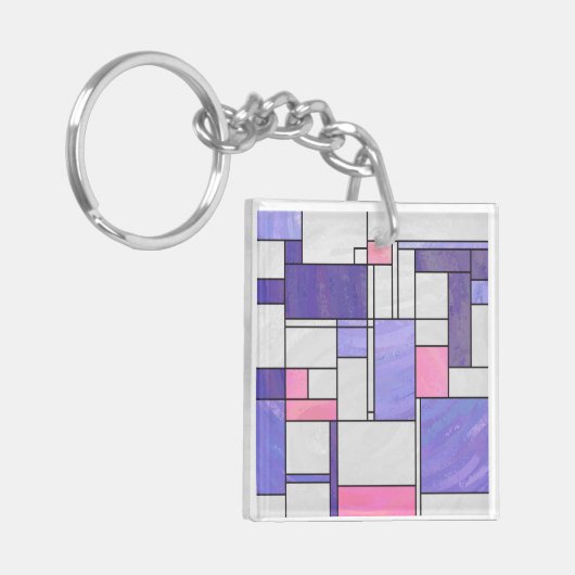 Mondrian Pink Paars White Print Sleutelhanger (Voorkant Links)