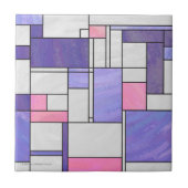 Mondrian Pink Paars White Print Tegeltje (Voorkant)
