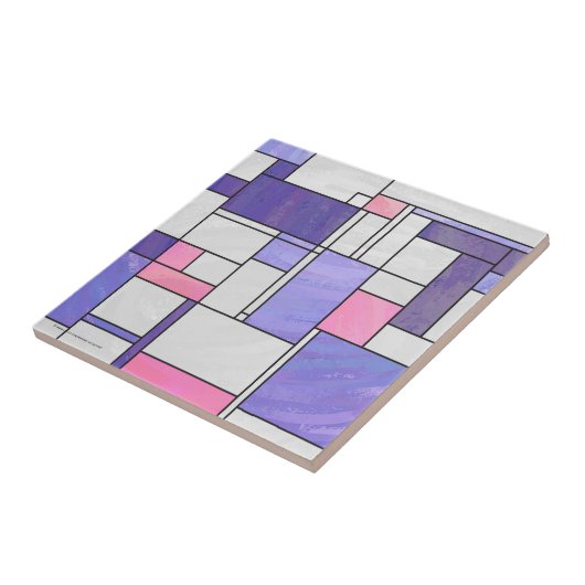 Mondrian Pink Paars White Print Tegeltje (Zijkant)