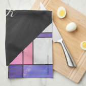 Mondrian Pink Paars White Print Theedoek (Quarter Fold)