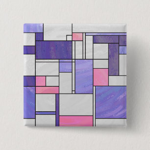Mondrian Pink Paars White Print Vierkante Button 5,1 Cm