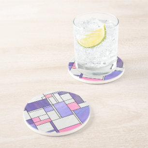 Mondrian Pink Paars White Print Zandsteen Onderzetter