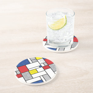 Mondrian Retro Cirkels Minimalistisch De Stijl Mod Zandsteen Onderzetter