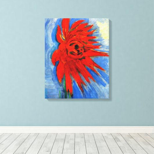 Mondrian - Rode Chrysanthemum Canvas Afdruk (Insitu (Houten vloer))