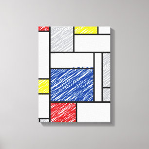 Mondrian Scribbles minimalist de Stijl Modern Art Canvas Afdruk