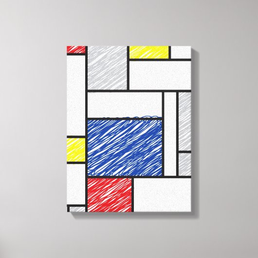 Mondrian Scribbles minimalist de Stijl Modern Art Canvas Afdruk (Voorkant)