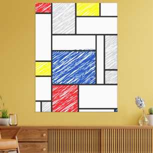Mondrian Scribbles minimalist de Stijl Modern Art Canvas Afdruk