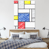 Mondrian Scribbles minimalist de Stijl Modern Art Canvas Afdruk (Insitu (Slaapkamer))