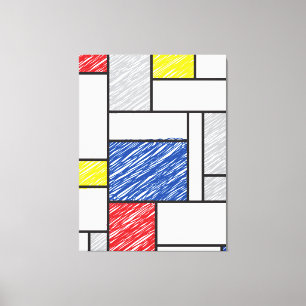 Mondrian Scribbles minimalist de Stijl Modern Art Canvas Afdruk