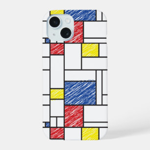 Mondrian Scribbles minimalist de Stijl Modern Art iPhone 15 Hoesje
