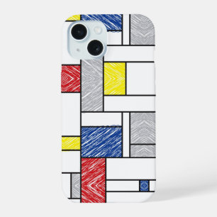 Mondrian Scribbles minimalist de Stijl Modern Art iPhone 15 Hoesje
