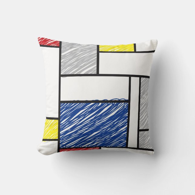 Mondrian Scribbles minimalist de Stijl Modern Art Kussen (Voorkant)