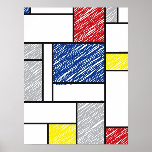 Mondrian Scribbles minimalist de Stijl Modern Art Poster (Voorkant)