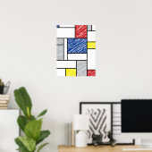 Mondrian Scribbles minimalist de Stijl Modern Art Poster (Thuiskantoor)