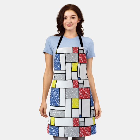 Mondrian Scribbles minimalist de Stijl Modern Art Schort (Gedragen)