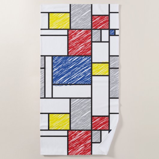 Mondrian Scribbles minimalist de Stijl Modern Art Strandlaken (Voorkant)