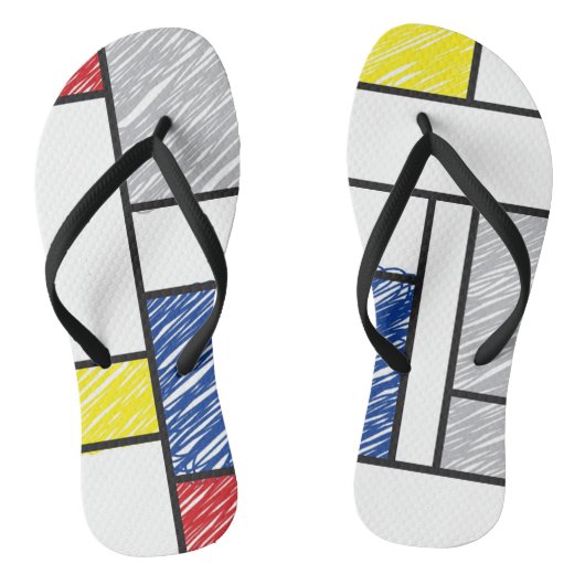 Mondrian Scribbles minimalist de Stijl Modern Art Teenslippers (Voetbed)