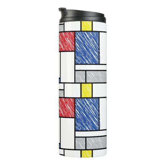 Mondrian Scribbles minimalist de Stijl Modern Art Thermosbeker (Geroteerd rechts)