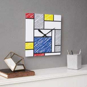 Mondrian Scribbles minimalist de Stijl Modern Art Vierkante Klok