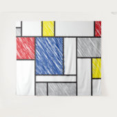 Mondrian Scribbles minimalist de Stijl Modern Art Wandkleed (Voorkant (horizontaal))