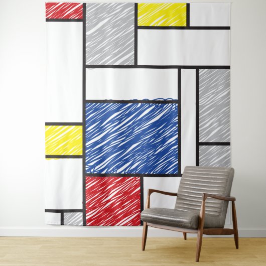 Mondrian Scribbles minimalist de Stijl Modern Art Wandkleed (In situ)