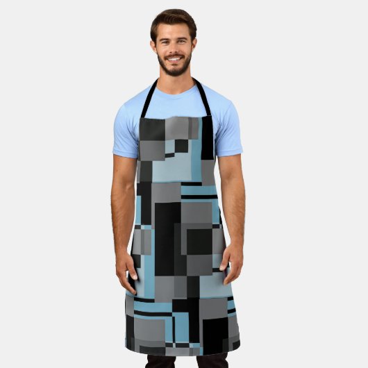 Mondrian Stijl Grijs Blauw Abstract Modern Geometr Schort (Gedragen)