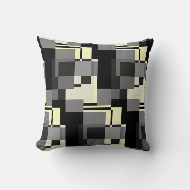 Mondrian stijl grijs geel abstract modern patroon kussen (Voorkant)