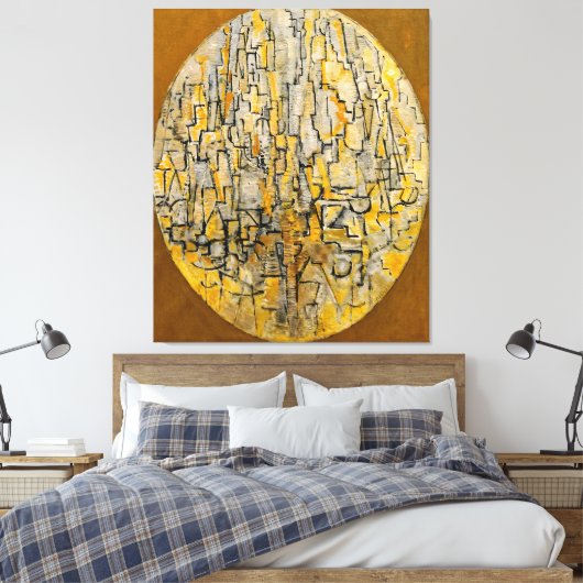 MONDRIAN - TABLEAU 3 COMP. in Oval (Bomen) - 1913 Canvas Afdruk (Insitu (Slaapkamer))