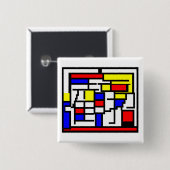 Mondrian Vierkante Button 5,1 Cm (Voorkant /achterkant)