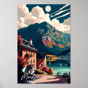 Mondsee Oostenrijk vintage reizen kunst illustrati Poster
