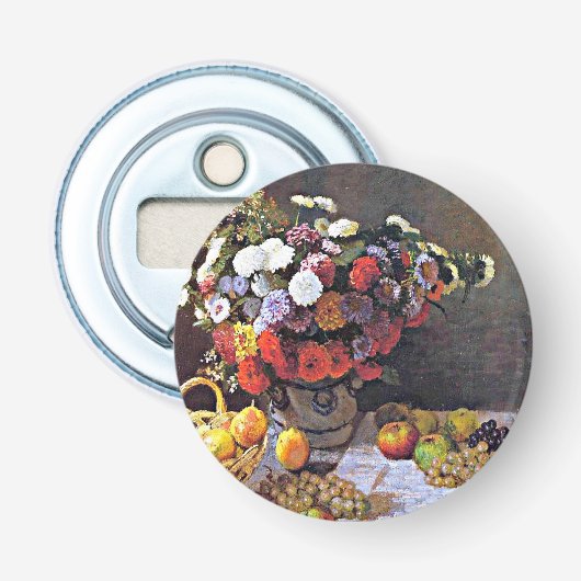Monet - bloemen en vruchten button flesopener (Voorkant)