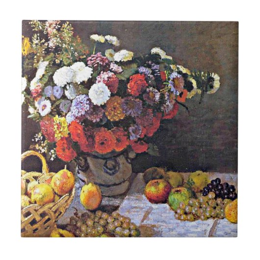 Monet - bloemen en vruchten tegeltje (Voorkant)