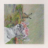 Monet Champ Tulipes en Fancy kat Legpuzzel (Horizontaal)
