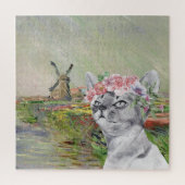 Monet Champ Tulipes en Fancy kat Legpuzzel (Verticaal)