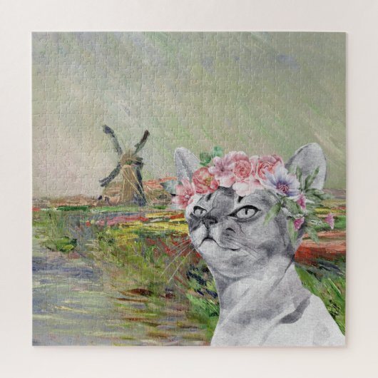 Monet Champ Tulipes en Fancy kat Legpuzzel (Verticaal)