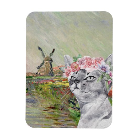 Monet Champ Tulipes en Fancy kat Magneet (Verticaal)