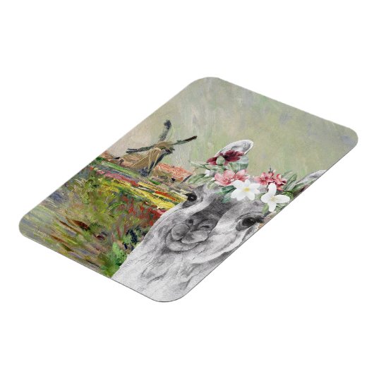 Monet Champ Tulipes en Fancy Llama Magneet (Linkerzijde)