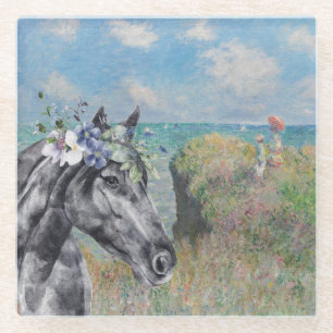 Monet Cliff Walk & Black Horse compilatie Glazen Onderzetter