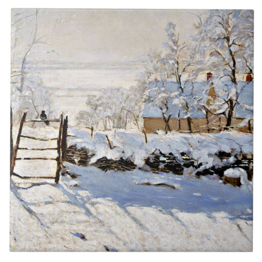 Monet - De Ekster, beroemd schilderij, Tegeltje (Voorkant)