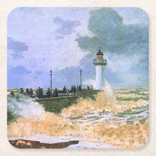 Monet - De havenhoofd bij Le Havre, Vierkante Kartonnen Onderzetter